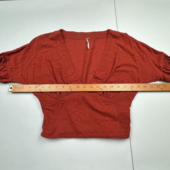 Free People Top Womens Extra Small Rust Long Sleeve Crop Peasant Boho Cottage - Picture 8 of 11